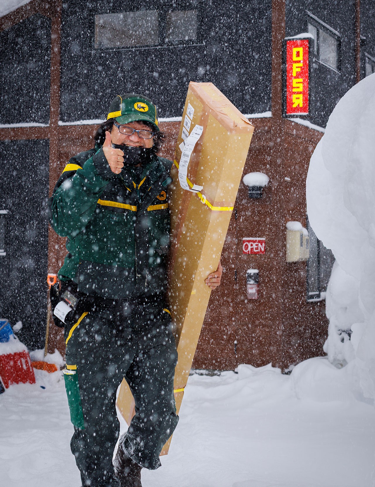 An Offshore board boxed for shipping from the Niseko factory